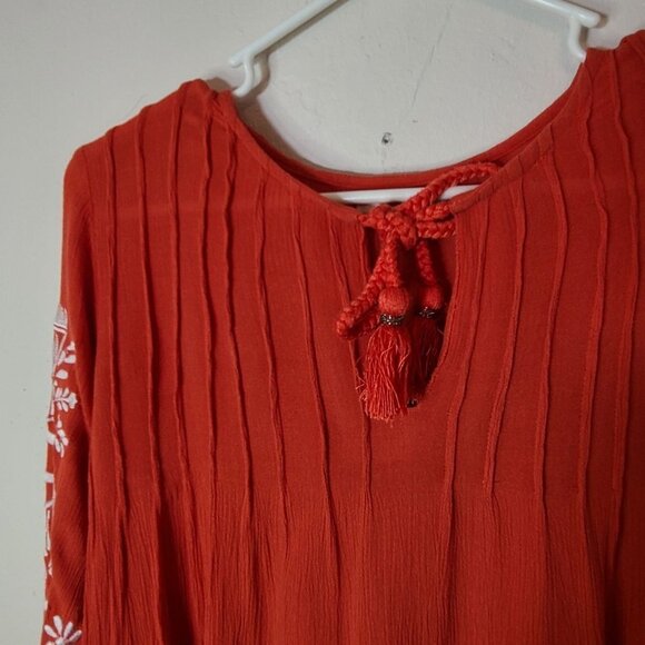 Tularosa Embroidered Rose Top Long Sleeve Persimmon Orange Size Small Bohemian - Picture 5 of 12